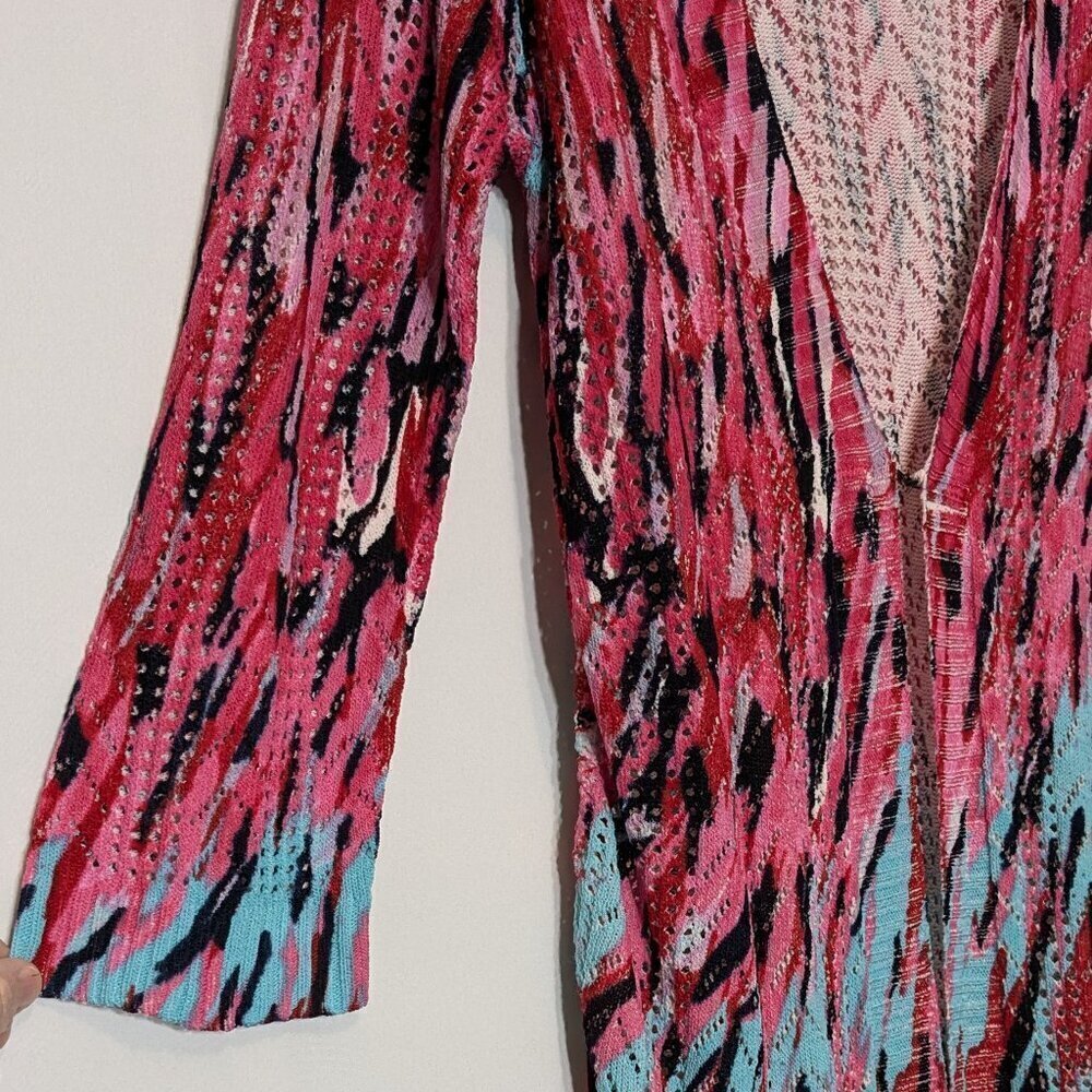 ALBERTO MAKALI Pink/Aqua Lightweight Stretchy Cardigan; Size L - Picture 2 of 5